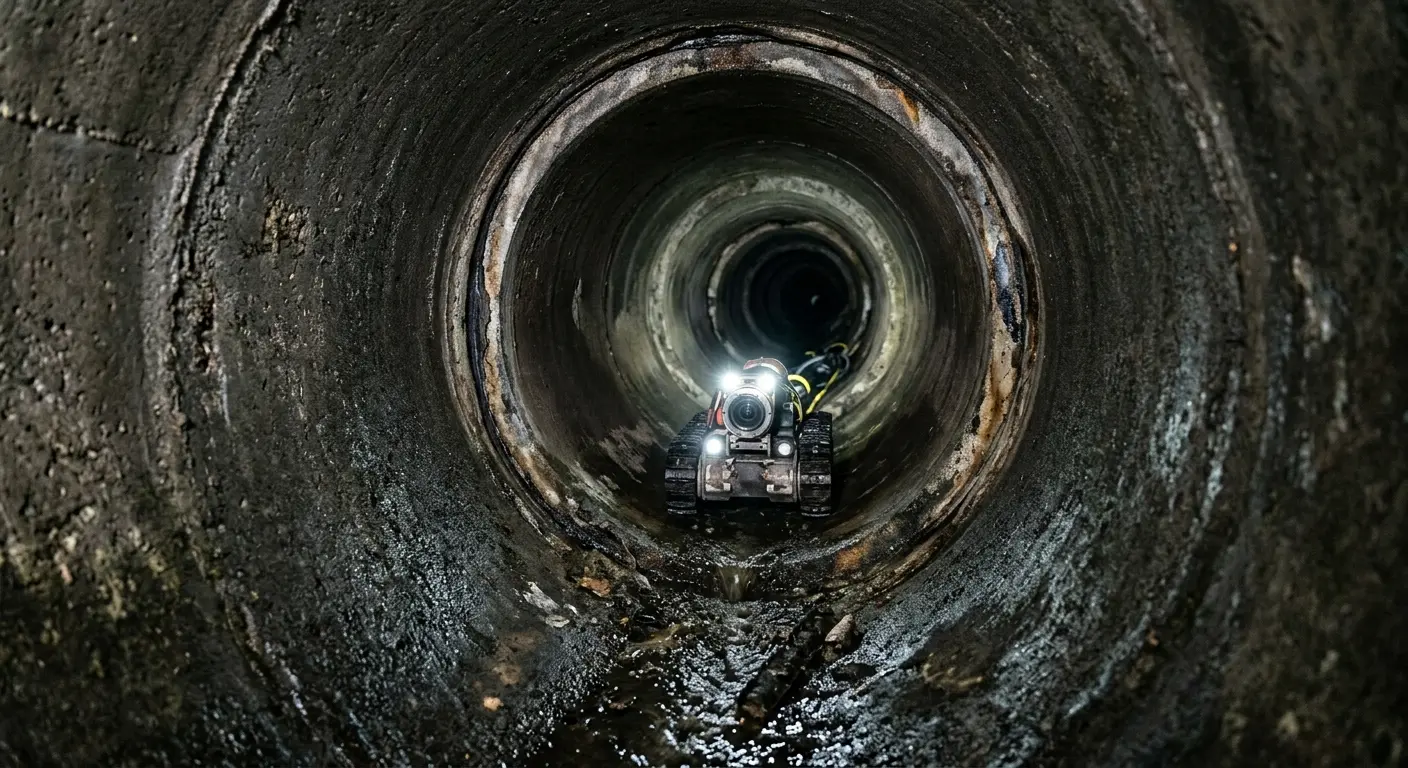 Robotic sewer camera inspecting pipe interior for Sewer Line Repair in East Greenwich